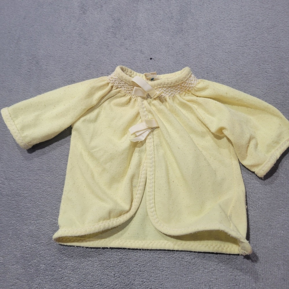 Stork Craft Cardigan Baby Girls NB Yellow Vintage‎ Smocked Bow Long Sleeve 12010